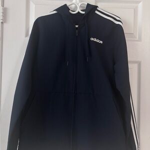 adidas Navy Zip-Up Hoodie with White Stripes